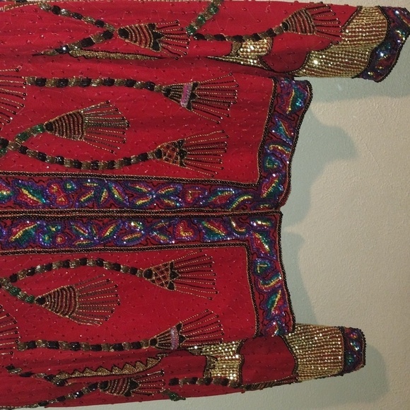 Beautiful Vintage Lawrence Kagar Heavily beaded 100% Silk Shell 80's Egyptian L - Picture 3 of 8